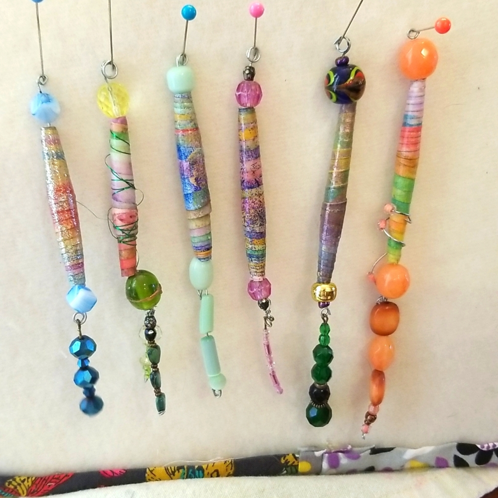 Boho handcrafted paper beads.  Embellished with vintage bead's gem's thread
